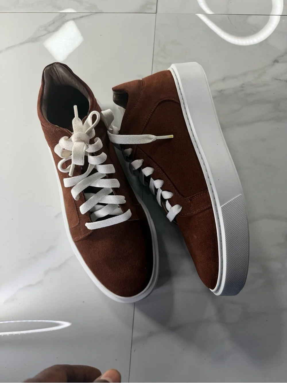 Men's Brown Suede Low-Top Sneakers with White Laces